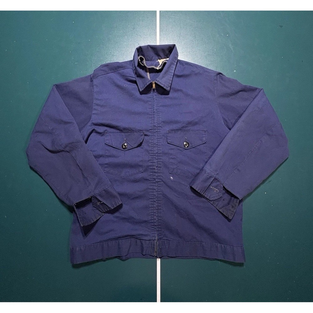 Vtg 50s 60s Mechanic Jacket Union Made USA Size 40 Boxy Gripper Zip Pocket Flaps